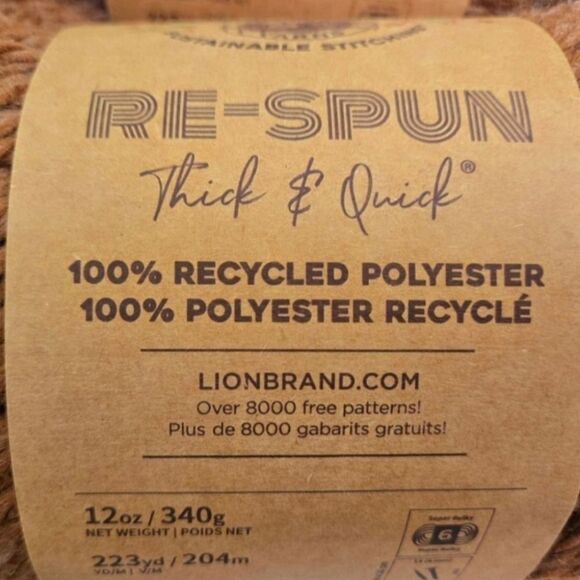 LION BRAND YARNS RE-SPUN QUICK N THICK RECYCLED YARN CIDER 2 SKEINS 12 OZ - Picture 2 of 11